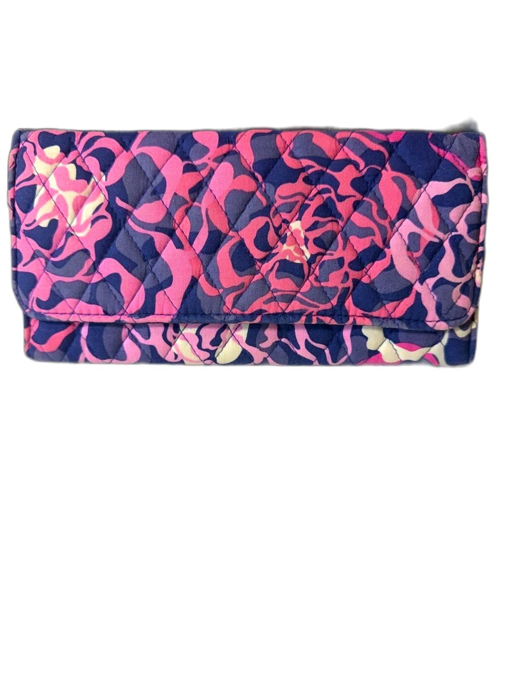 Vera Bradley Katalina Blues Turnlock Wallet Quilted Blue Pink Floral Clutch